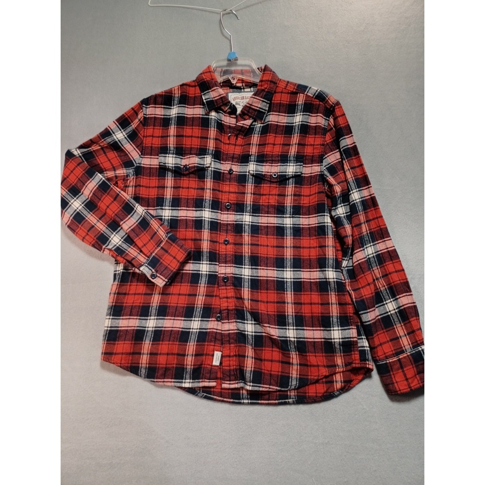 American Eagle Outfitters Flannel Plaid Button-Down Shirt Red Black Men's M